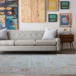 Meadow Mist Heritage Area Rug in Ice Blue & Coral 1