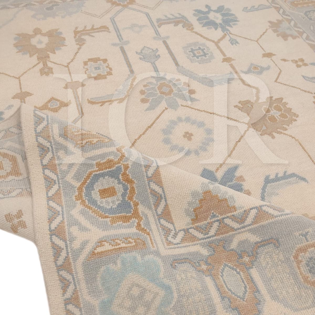 Ivory & Sky Blue Oushak-Style Rug โ Traditional Floral Design with Beige & Terracotta Accents | Vintage Turkish-Inspired Area Rug
